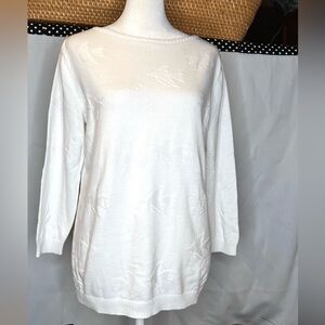 Talbots Chic White Fish Imprinted Sweater Size Small